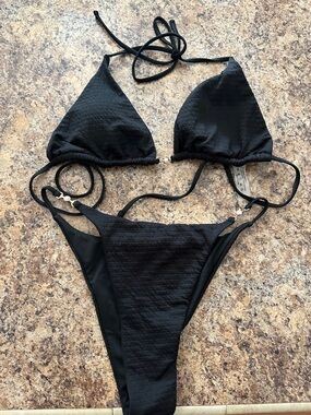 Classic Black Triangle Bikini Top and Bottom - Women Swim